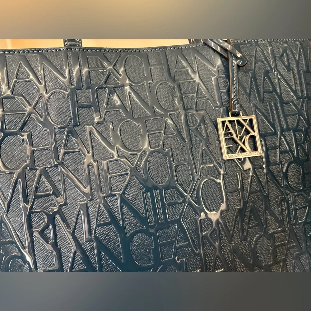 Armani Exchange Embossed Teal Tote NWT - Picture 2 of 4